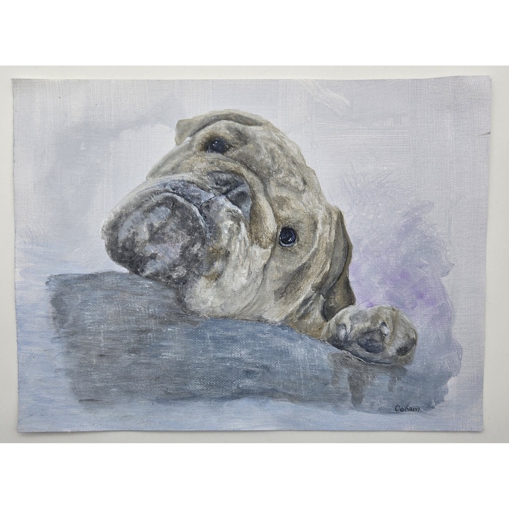 Bulldog Portrait Original Acrylic Painting‎ 9x12 Dog Canvas Art
